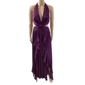 PatBO Purple Halter Gown with Plunge Neckline sz Small but mannequin is a size 4